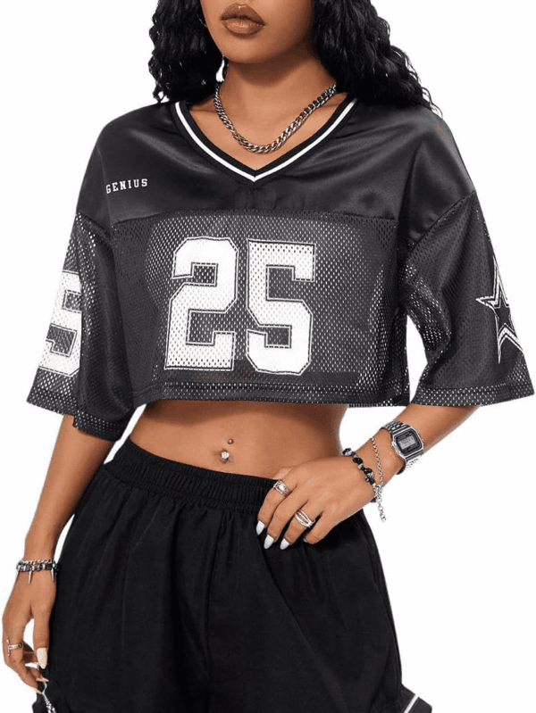 Jersey Shirts for Women Y2K Crop Tops Streetwear Sportswear Short Sleeve T-Shirt Cute Football Jersey Top