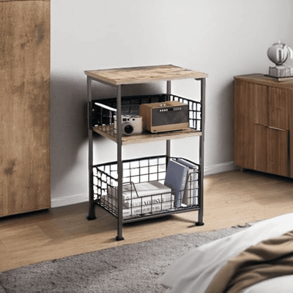 Side Table, Small End Table Record Player Stand with Storage, Vinyl Record Storage Night Stand for Living Room, Bedroom,Office(Patent Pending)(Brown&Black) - Image 6