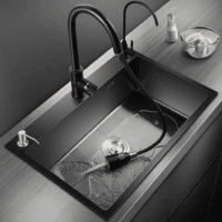 Black Kitchen Sink, Stainless Steel Single Bowl Sink, Drop In/Topmount Workstation Sink with Sliding Accessories, Farmhouse Workstation Sink with Multiple Accessories (19.7 X 17.7In), RXZE031 - Image 2