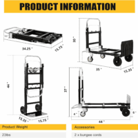 2025 New Upgrade Hand Truck Dolly Heavy Duty 660Lbs Capacity,3 in 1 Folding Hand Truck with Telescoping Handles and Rubber Wheels,Portable Dolly Cart with Brakes and Bungee Cords for Moving - Image 2