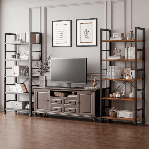 5-Tier Book Shelf Tall Modern Bookcase Set of 2 for Books, Cds, Movies, Storage and Organization Bookshelf Industrial Home Decor for Bedroom Office Kitchen Living Room, Black & Brown - Image 8