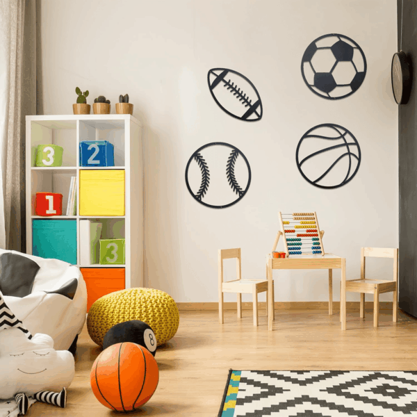 Metal Sports Sign Wall Decor,Basketball Soccer Baseball and Football Art,Sports Room Decor for Kids Teen Boy Son,Sports Themed Bedroom Playroom Nursery Decor 4Pcs Black - Image 3