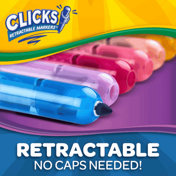 Clicks Retractable Markers (10Ct), No Dry Washable Markers for Kids, Bold Colors, Click Markers for School, Easter Basket Stuffers & Gifts for Kids - Image 2
