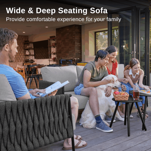 Life Chatter Patio Furniture Set 5 Pieces, Outdoor Furniture 5-Seat Sofa with Two round Coffee Table, Waterproof Thick Cushion Deep Seating for Porch, Balcony, Earth Black & Misty Grey - Image 3