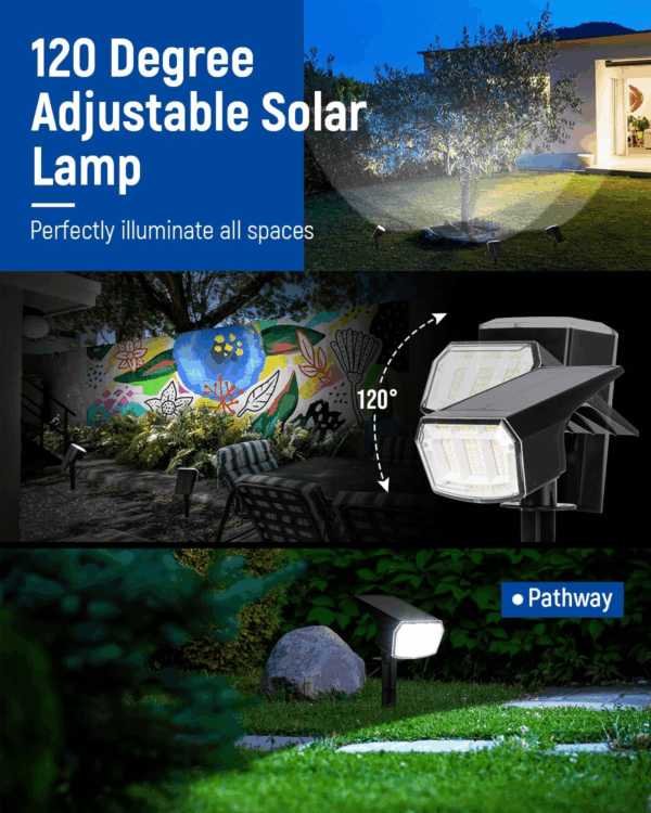 Solar Spot Lights Outdoor Waterproof 4 Pack IP65, 63 LED 3 Lighting Modes Spotlights for Yard Garden House Garage Pathway - Image 3