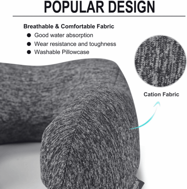 Travel Pillow for Airplane, Premium Memory Foam Neck Pillow for Flight Headrest Sleep, Portable Plane Accessories, Deep Gray - Image 3