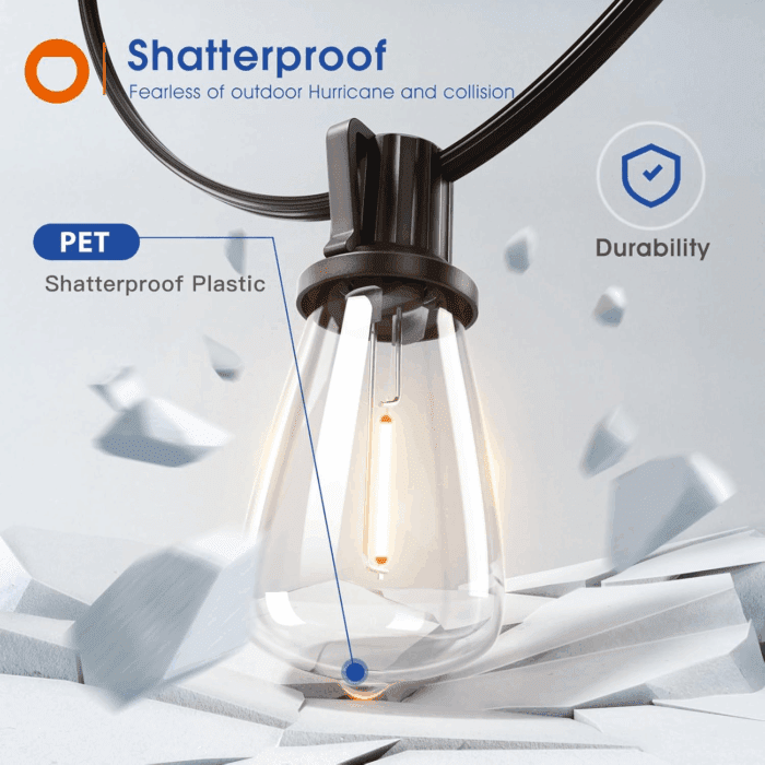 100FT(50FT*2) LED Outdoor String Lights Waterproof Patio Lights with Shatterproof ST38 Replaceable Bulbs, Dimmable outside Hanging Light Connectable for Porch, Backyard, 2200K - Image 3