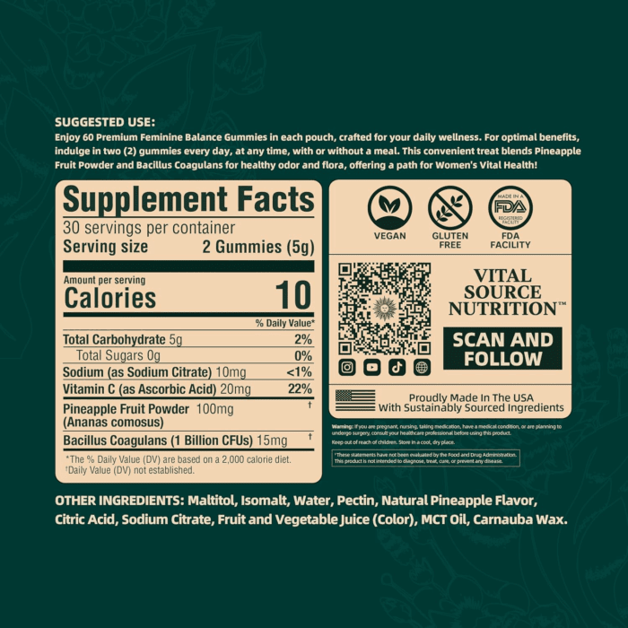 - Premium Feminine Balance Gummies - for Women’S Health & Wellness - Immune Support - Vegan, Gluten-Free - Hawaiian Pineapple - 60 Gummies - 30 Servings - Image 4