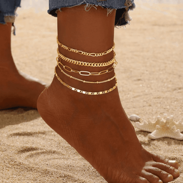 Ankle Bracelets for Women, 14K Gold Jewelry Set Waterproof Layered Cuban Figaro Link Chain Anklets Set Gold Anklets Summer Boho Beach Jewelry Gift Adjustable Size - Image 4