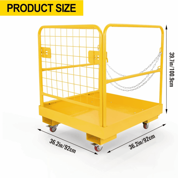 Forklift Safety Cage Aerial Rails 36"X36" Inch Heavy Duty Steel Forklift Safety Work Platform with 4 Universal Wheels Fold down Lift Basket 1150 Lbs Capacity - Image 2