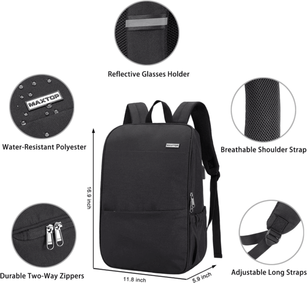 Deep Storage Laptop Backpack with USB Charging Port[Water Resistant] College Computer Bookbag Fits 15 Inch Laptop Black - Image 7