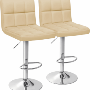 Bar Stools Modern PU Leather Adjustable Swivel Barstools, Armless Hydraulic Kitchen Counter Bar Stool Extra Height Square Island Barstool with Back Set of 2 (Leather, Beige)