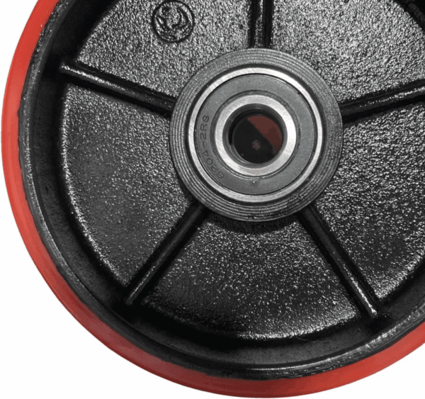 A Pair of Pallet Jack Steering Wheels Set 7" X 2" Poly Tread Red Color,With Bearings Pre-Installed, Includes Axle, Fasteners by - Image 3