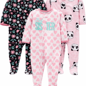 Toddlers and Baby Girls' Loose-Fit Flame Resistant Fleece Footed Pajamas, Pack of 3