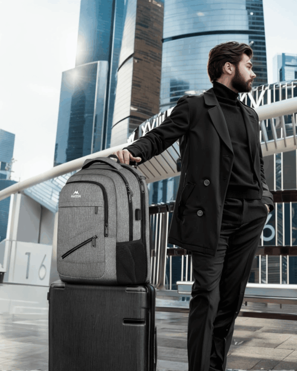 Travel Laptop Backpack, 17 Inch Business Flight Approved Carry on Backpack, TSA Large Computer Bag for Men Women with USB Port and Trolley Sleeve, College School Tactical Book Bag, Grey - Image 7