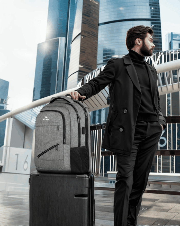Travel Laptop Backpack, 17 Inch Business Flight Approved Carry on Backpack, TSA Large Computer Bag for Men Women with USB Port and Trolley Sleeve, College School Tactical Book Bag, Grey - Image 7