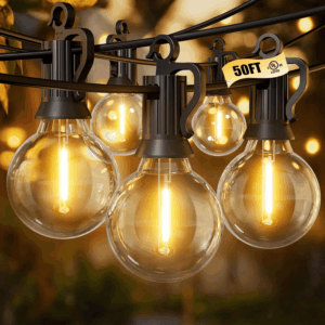 Outdoor String Lights - Connectable Dimmable LED Patio String Lights with G40 Globe Plastic Bulbs, All Weatherproof Hanging Lights for outside Backyard Porch (50 Ft - 25 LED Bulbs)