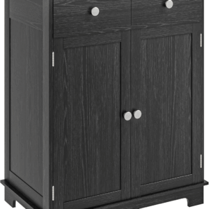 Sideboard with Solid Wood Countertop, Modern Kitchen Storage Cabinet, Coffee Bar Cabinet with 2 Drawers, Doors and Adjustable Shelf, Distressed Black