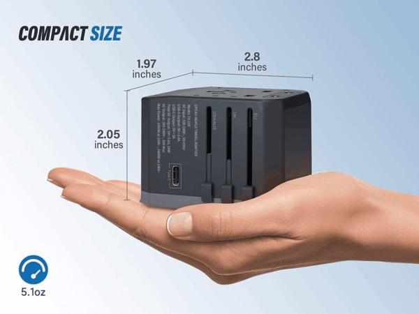 Universal Travel Adapter, European Travel Plug Adapter - International Power Adapter Worldwide Charger with USB-C & 4 USB Ports, Travel Essentials for Italy, Japan, Europe, UK (TA-105, Grey) - Image 6