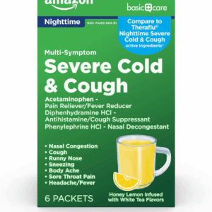Nighttime Severe Cold, Flu and Cough Suppressant Medicine Powder, Pain Reliever/Fever Reducer, Nasal Decongestant, Antihistamine, Honey Lemon Infused with White Tea Flavors, 6 Count