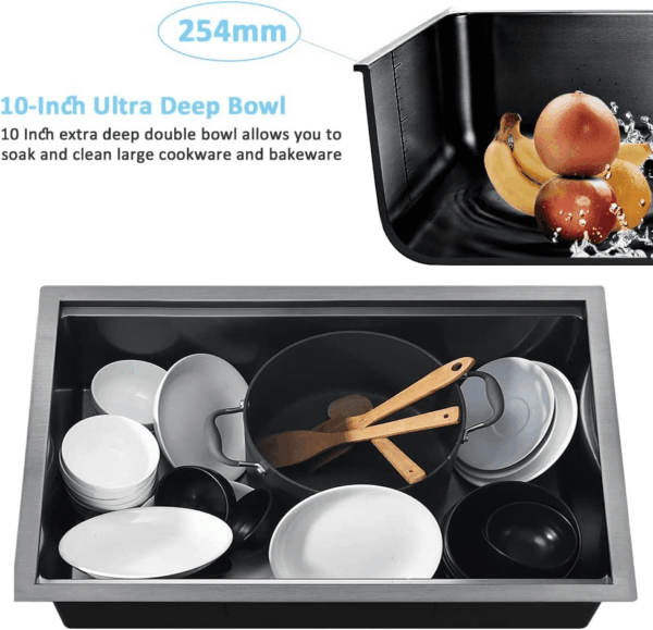 33 Inch Black Undermount Kitchen Sink Workstation- 33X19 Stainless Steel Kitchen Sink Undermount 16 Gauge Deep Single Bowl Black Sinks with Cutting Board - Image 6