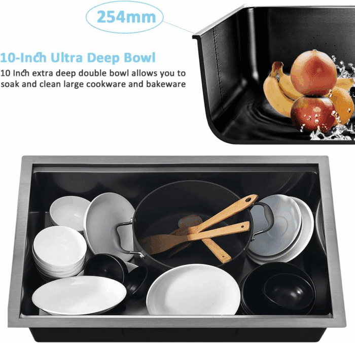 33 Inch Black Undermount Kitchen Sink Workstation- 33X19 Stainless Steel Kitchen Sink Undermount 16 Gauge Deep Single Bowl Black Sinks with Cutting Board - Image 6