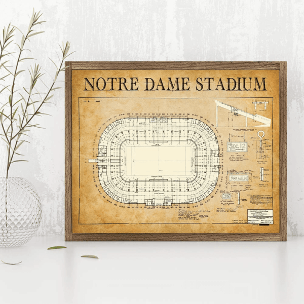 1929 Notre Dame Stadium 11X14 Unframed Poster - Blueprint Wall Art, Historic Architectural Print, Football Stadium Design for University of Notre Dame, Sports Memorabilia, Man Cave & Sports Bar Décor - Image 2