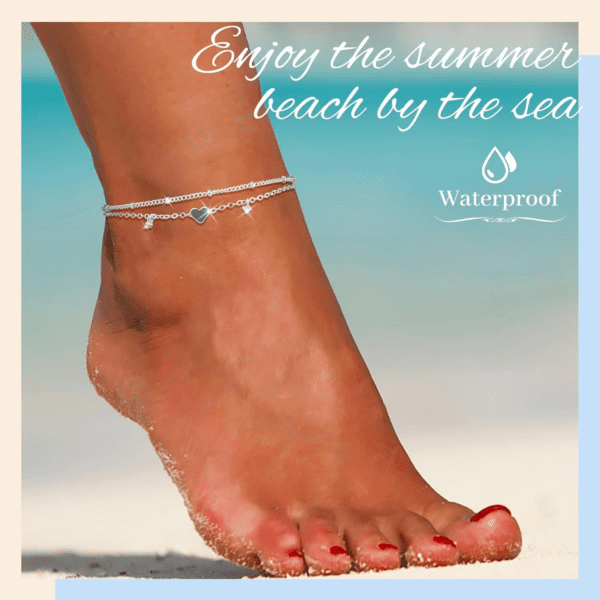 Sterling Silver Anklet Bracelets for Women Waterproof, 925 Sliver Plated CZ & Heart Charm Dainty Layer Anklets for Women Trendy, Simple Chain Anklets Set Gifts for Women, Jewelry Gifts for Her Women Mom Wife Girlfriend - Image 5