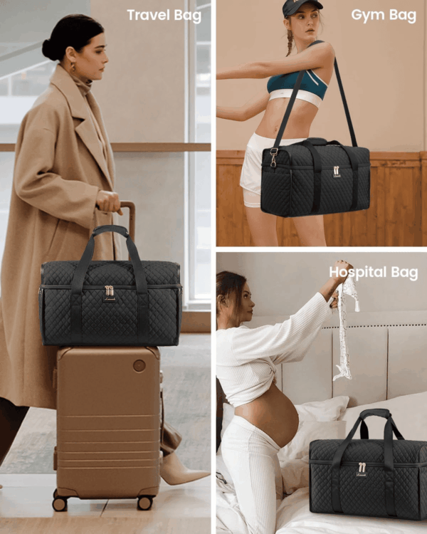 Travel Duffle Bag, Weekender Bags for Women, Carry on Duffel Bags for Airplanes, Overnight Bag with Toiletry Bag, Hospital Bag for Labor and Delivery, Yoga Gym Bag with Wet Pocket, 3Pcs Set - Image 6