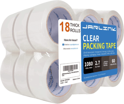 Clear Packing Tape (18 Rolls), Heavy Duty Packaging Tape for Shipping Packaging Moving Sealing, 2.7Mil Thick, 1.88 Inches Wide, 60 Yards per Roll, 1080 Total Yards