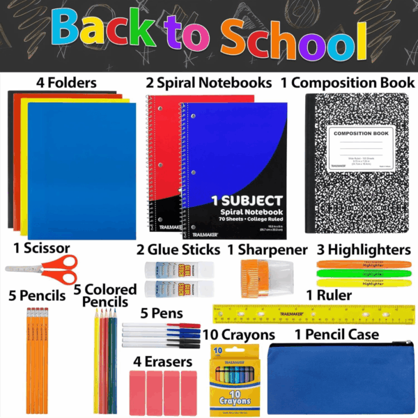 45 Piece School Supply Kit Grades K-12 - School Essentials Includes Folders Notebooks Pencils Pens and Much More! - Image 3