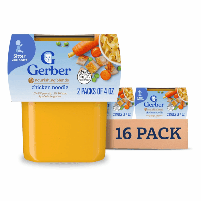 Baby Food 2Nd Foods, Dinner, Chicken Noodle Puree, 4 Ounce Tubs, 2-Pack (Pack of 8)
