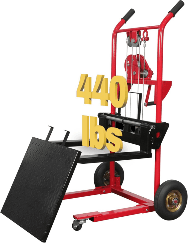Material Lift Winch Stacker, Manual Pallet Truck Dolly 440 Lbs Capacity, 35.4" Max Lift Swivel Casters Lift Table, Fork Lift with Steel Platform