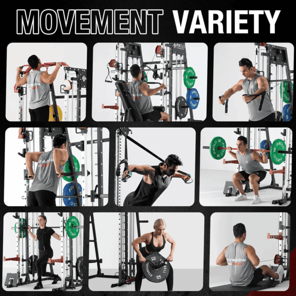 Smith Machine, 2200Lbs Squat Rack with Lat-Pull down System & Cable Crossover Machine, Training Equipment with Leg Hold-Down Attachment - Image 6