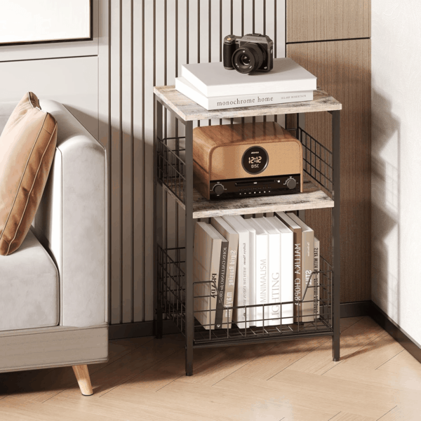 Side Table, Small End Table Record Player Stand with Storage, Vinyl Record Storage Night Stand for Living Room, Bedroom,Office(Patent Pending)(Brown&Black) - Image 2