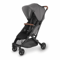 Minu V2 Travel Stroller Lightweight, Portable Design One-Hand Fold Shoulder Strap and Leather Bumper Bar Included Greyson (Charcoal Mélange/Carbon Frame/Saddle Leather)