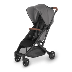Minu V2 Travel Stroller Lightweight, Portable Design One-Hand Fold Shoulder Strap and Leather Bumper Bar Included Greyson (Charcoal Mélange/Carbon Frame/Saddle Leather)