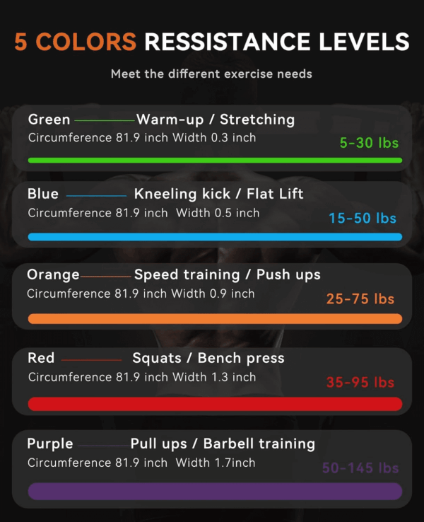 Pull up Assistance Bands - Set of 5 Resistance Heavy Duty Workout Exercise Stretch Fitness Bands Assist Set for Body, Instruction Guide and Carry Bag Included - Image 3