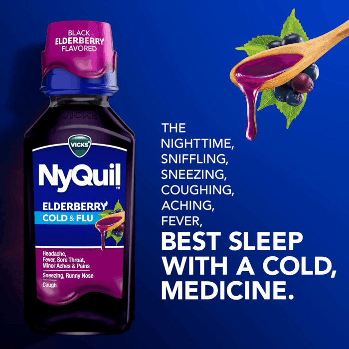 Dayquil & Nyquil Elderberry Flavor Cold & Flu Liquid Medicine Co-Pack, Multi-Symptom Relief of Headache, Fever, Sore Throat, Minor Aches & Pains, Sneezing, Runny Nose, and Cough, 2X12Oz - Image 6