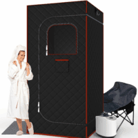 Portable Sauna for Home, Sauna Box Sauna Tent with 3L Steamer, Remote Control, Folding Chair and Foot Pad, Full Size Personal Steam Sauna for Home Spa, 15 Levels, Orange