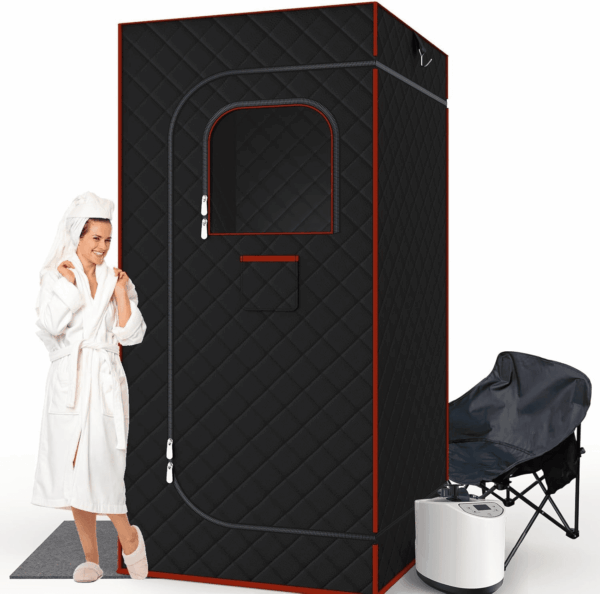 Portable Sauna for Home, Sauna Box Sauna Tent with 3L Steamer, Remote Control, Folding Chair and Foot Pad, Full Size Personal Steam Sauna for Home Spa, 15 Levels, Orange