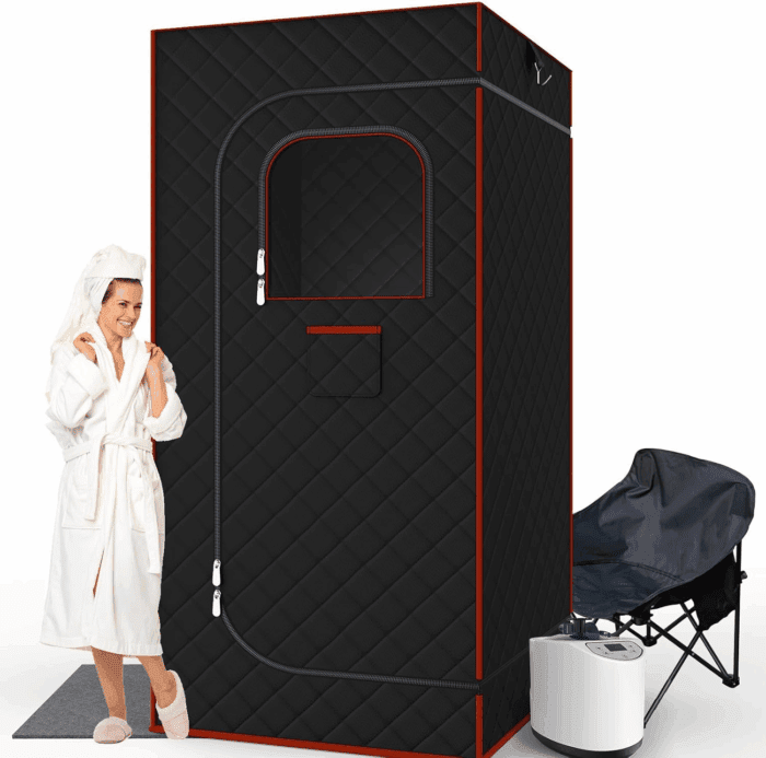 Portable Sauna for Home, Sauna Box Sauna Tent with 3L Steamer, Remote Control, Folding Chair and Foot Pad, Full Size Personal Steam Sauna for Home Spa, 15 Levels, Orange