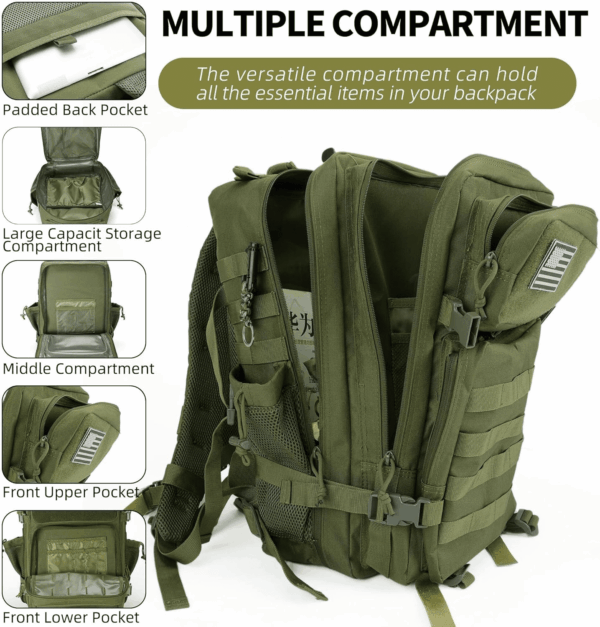 Tactical Backpack - Military Molle Bag 3 Days Pack for Men and Women Large Assault Rucksack 45L (Green) - Image 2