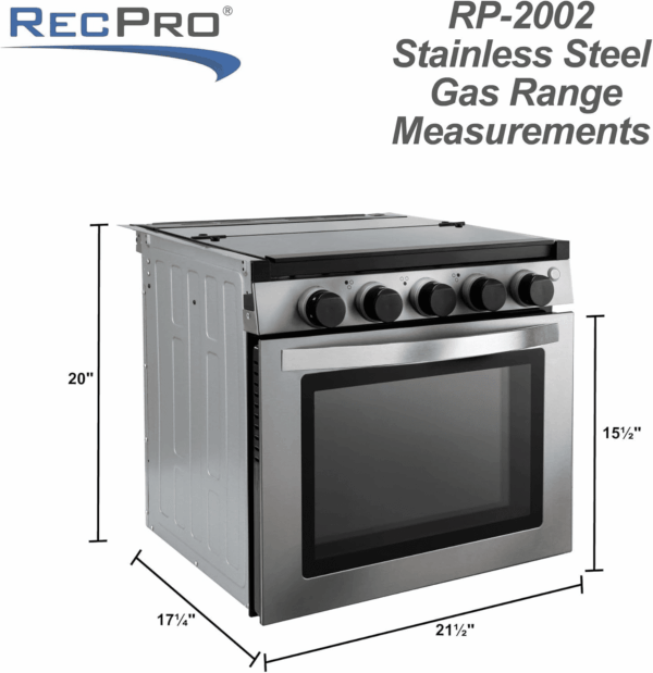 RV Stove Gas Range 21" Tall | 6500 and 8000 BTU Three Burner | 7100 BTU Oven with 1.8 Cu. Ft Capacity | Black or Stainless Steel Finish (Silver Version B, No Vented Range Hood) - Image 4