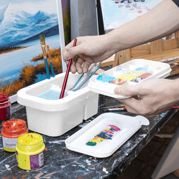 Paint Brush Cleaner, Paint Brush Holder and Organizers with Palette for Acrylic, Watercolor, and Water-Based Paints (White) - Image 5