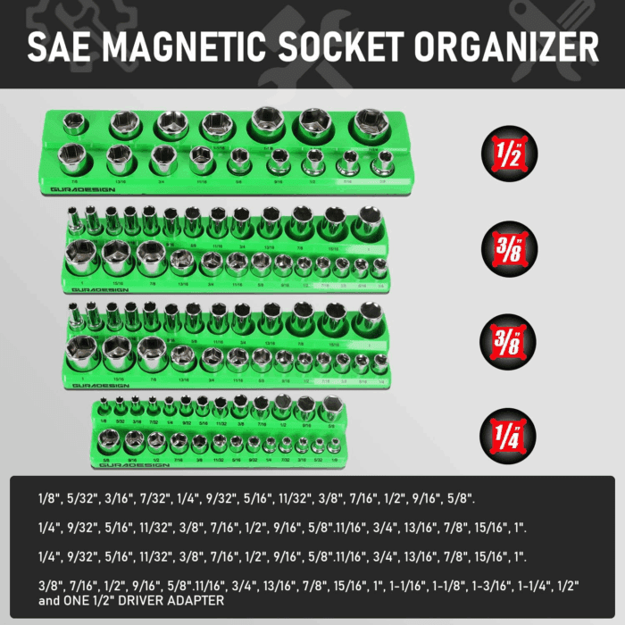 8PCS Magnetic Socket Organizer Set, Magnetic Socket Holder, 1/4", 3/8", 1/2" Socket Holds 171 Pieces Magnetic Socket Trays. - Image 5