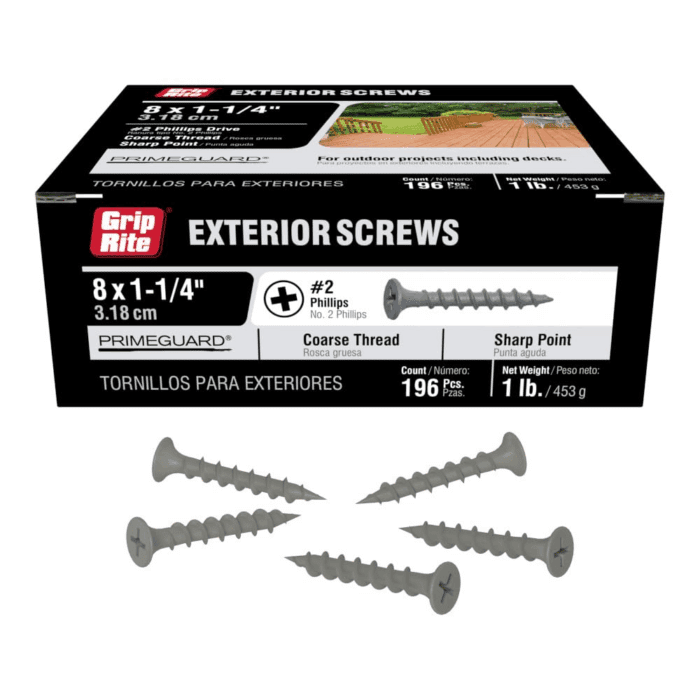 PTN114S1 PG10 Polymer Coated #6 X 1-1/4" Coarse Thread Deck Screw, Gray, 1Lb Box