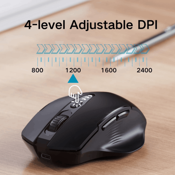 Bletooth Mose,[pgraded] Rechargeable Wireless Mose (BT 5.0/4.0+2.4G Hz),Compter Mose with Visible Battery Level, 4 Adjstable DPI, Portable PC Mose for Macbook Chromebook,Black - Image 4