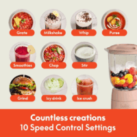 10 Speed Countertop Blender, Juicer & Smoothie Maker, Fits-Anywhere™ Kitchenware, Slim Flip & Store Design, Dishwasher Safe 48Oz Capacity Pitcher & Lid, Stainless Steel Blade, 450 Watt, Blossom - Image 5
