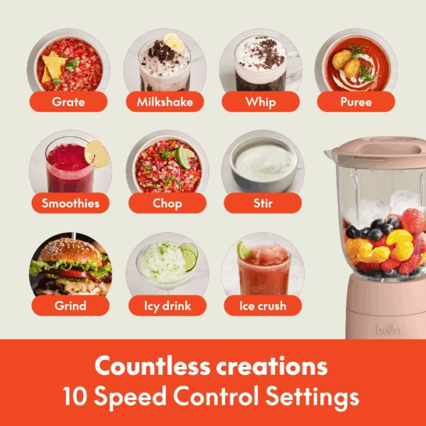10 Speed Countertop Blender, Juicer & Smoothie Maker, Fits-Anywhere™ Kitchenware, Slim Flip & Store Design, Dishwasher Safe 48Oz Capacity Pitcher & Lid, Stainless Steel Blade, 450 Watt, Blossom - Image 5